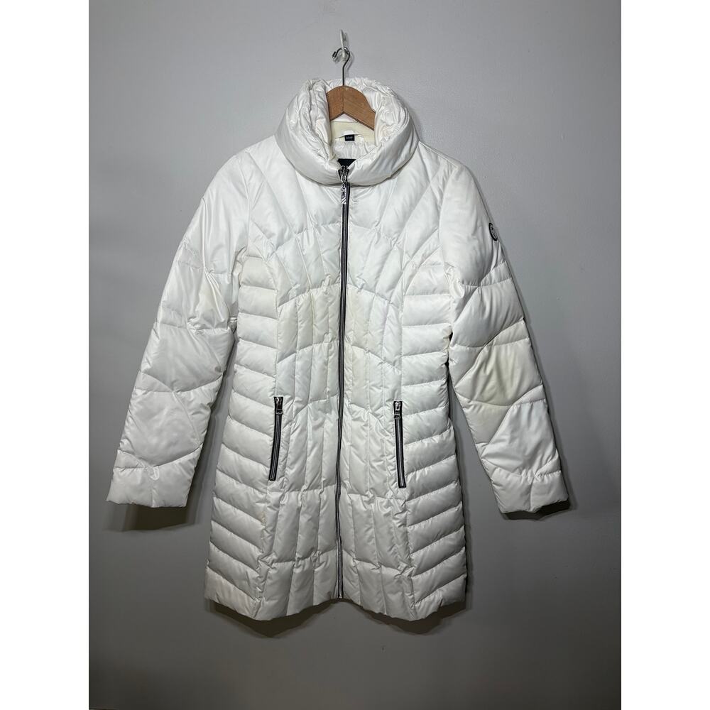 Guess Jacket Coat Puffer Quilted Down White Full Zip Womens Midi Winter Snow S